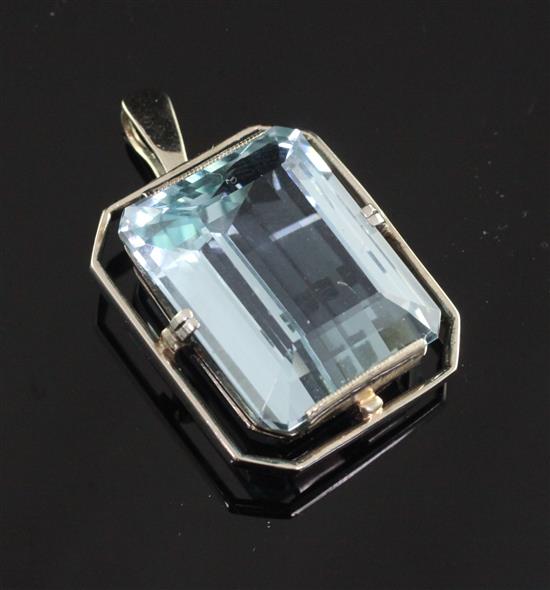 A white gold and aquamarine drop pendant, 1.5in inc. bale.